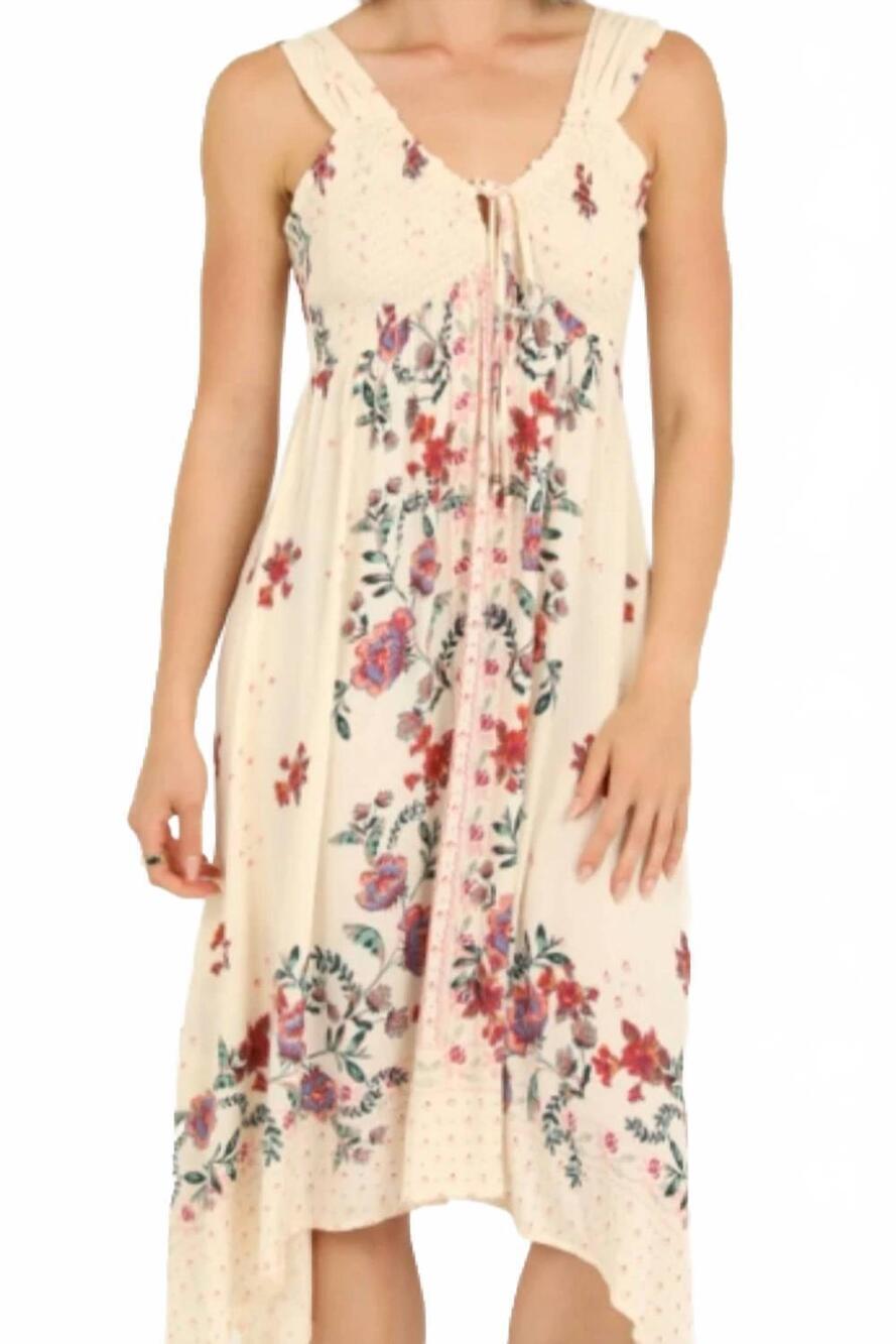 NEW ANGIE sleeveless printed dress in ivory